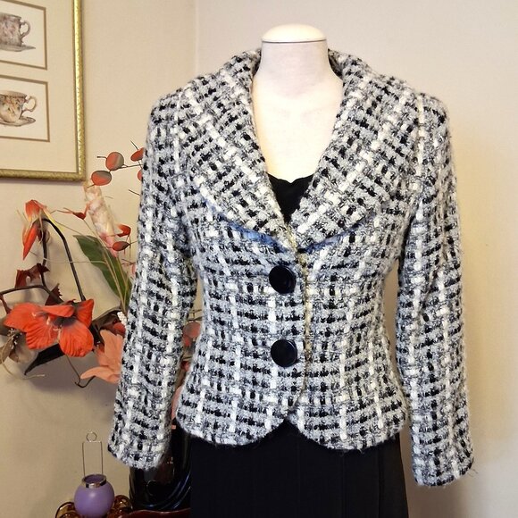 NWT Robert Kitchen Women's High-Quality Gray White Black Lined Blazer Jacket 8 M - Picture 1 of 11